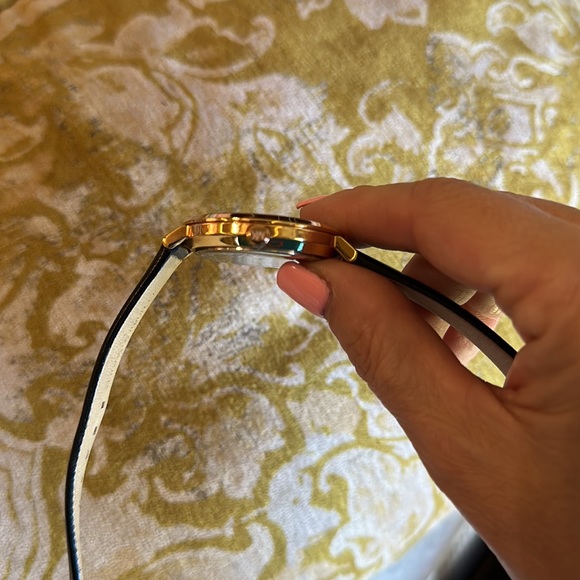 Michael Kors rose tone black leather band watch